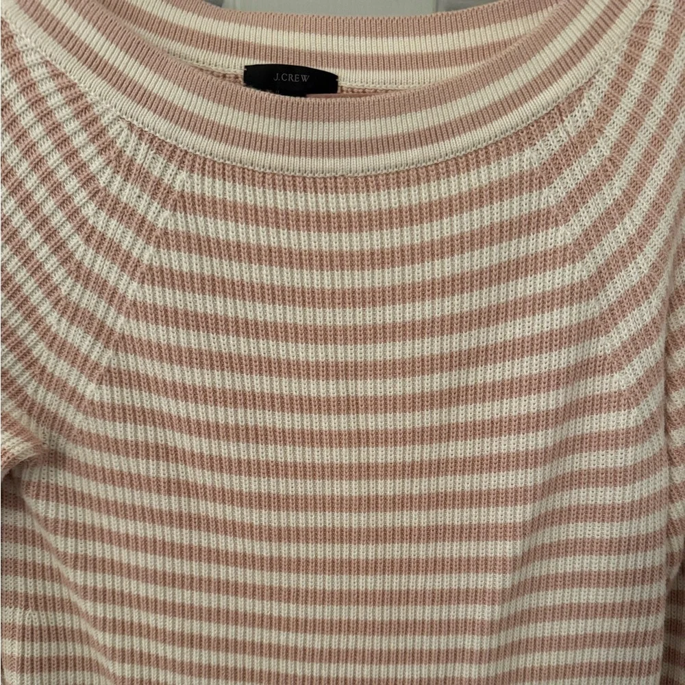 J. Crew Pink and White Stripe Long Sleeve Sweater size M